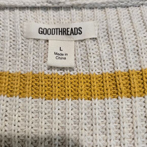 Goodthreads Cotton Shaker Stitch Pullover Sweater Women's L V-neck Striped - Picture 2 of 11